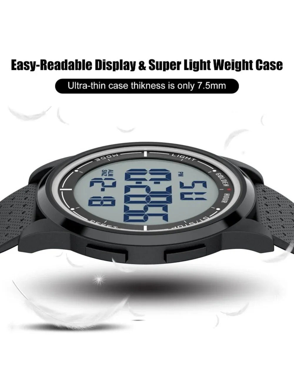 Men's Black Rubber Strap Ultra-Thin Minimalist Sports Waterproof Digital Watch